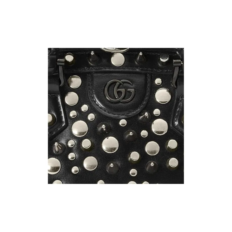 GUCCI Diana Leather Tote Bag Shopping Bag Shoulder Bag Crossbody Bag Handbag Mini Women's Black-9