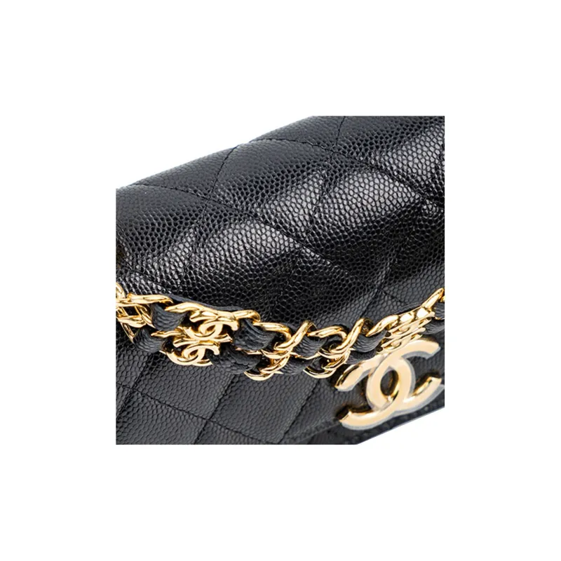 CHANEL 22K Autumn And Winter Grain Embossed Cow Leather Shoulder Bag, Crossbody Bag Women's Black-5