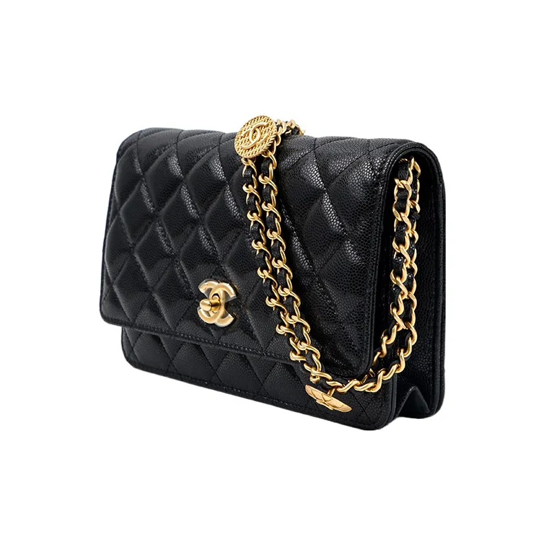 CHANEL Gold Coin Chain Black Wallet On Chain Black-1