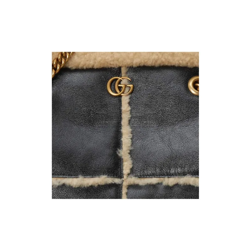 GUCCI GG Marmont Leather With Merino Wool Trim Shoulder Bag Crossbody Bag Handbag Large Size Women's Black-7