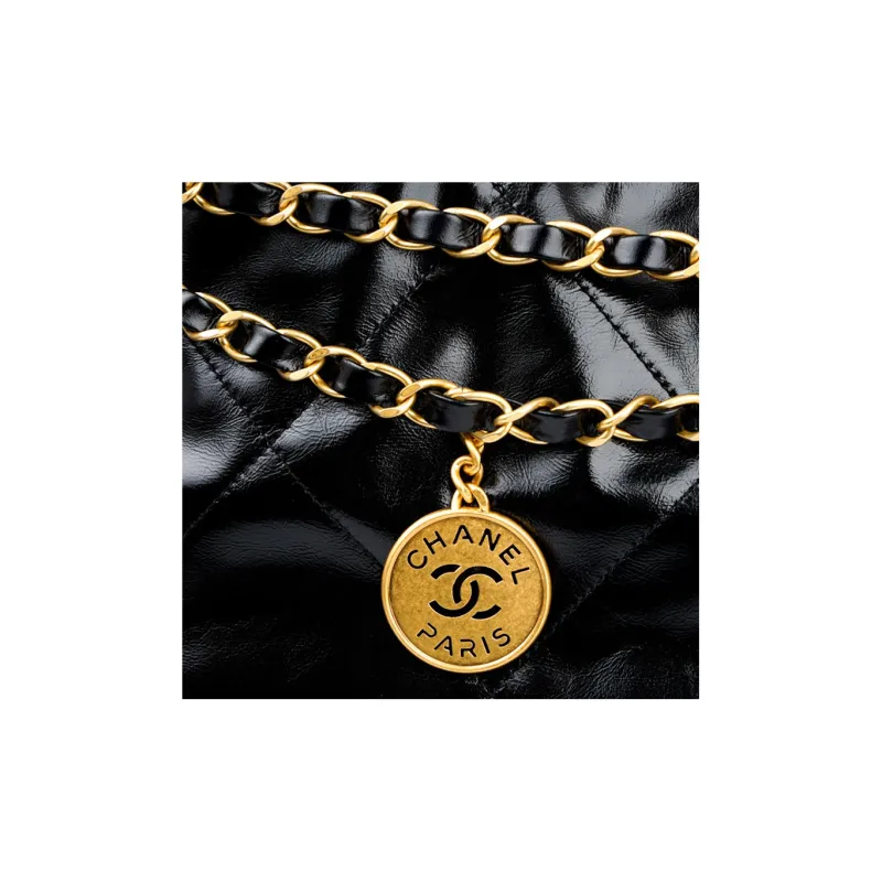 CHANEL 22K Autumn And Winter Cow Leather Tote Bag, Shopping Bag, Handbag, Shoulder Bag Women's Black-5
