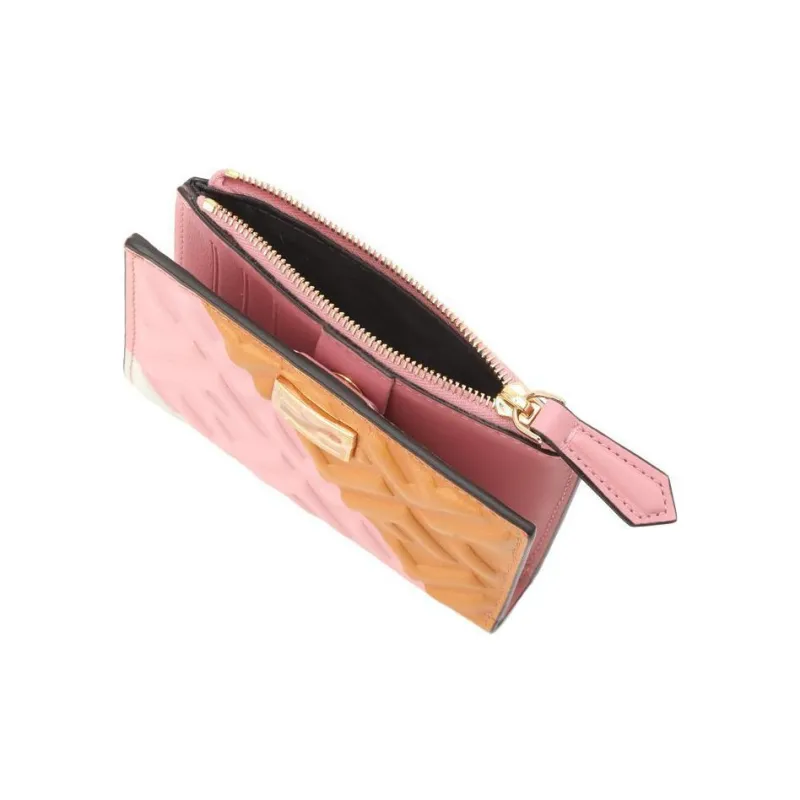 FENDI Calfskin Wallet Women's Pink/Yellow-3