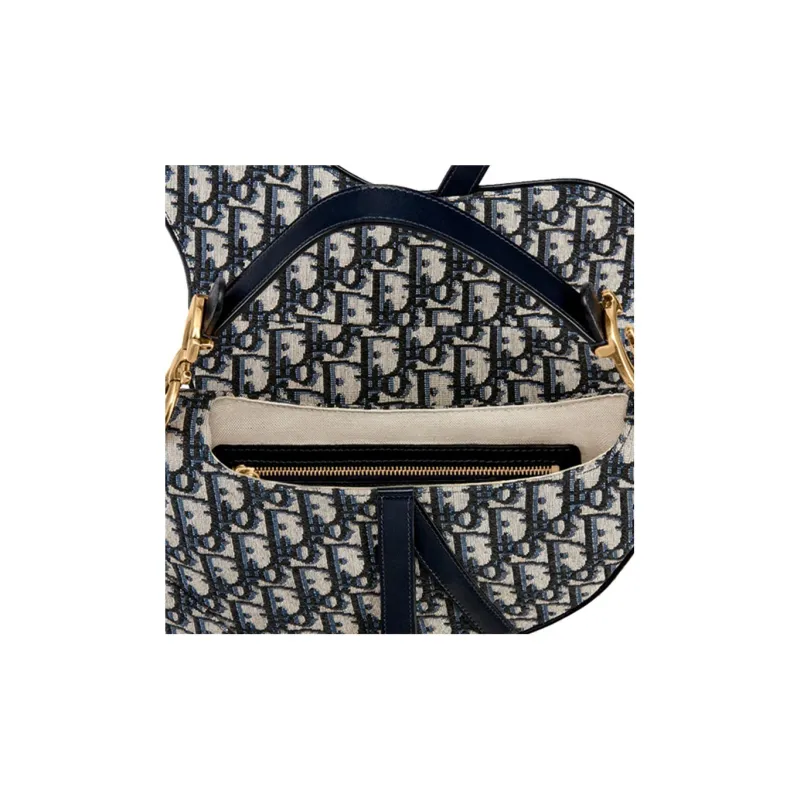 DIOR Saddle Jacquard Canvas With Leather Saddle Bag Handbag, Shoulder Bag, Crossbody Bag Medium Size Women's Denim Blue-6