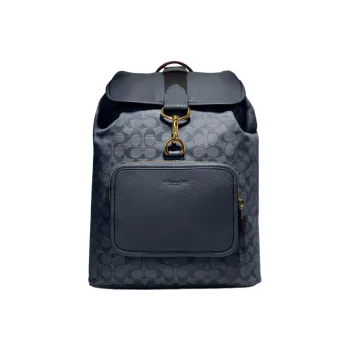 COACH Sullivan Cow Leather With Fabric Backpack Tubas Men's Denim Blue