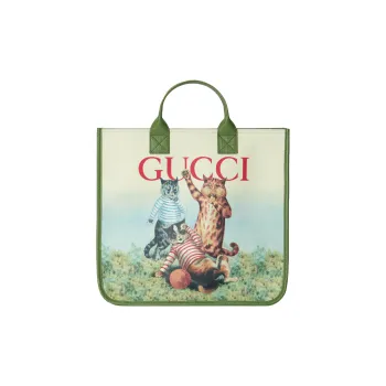 GUCCI Canvas With Leather Tote Bag Shopping Bag Handbag Kids' Green