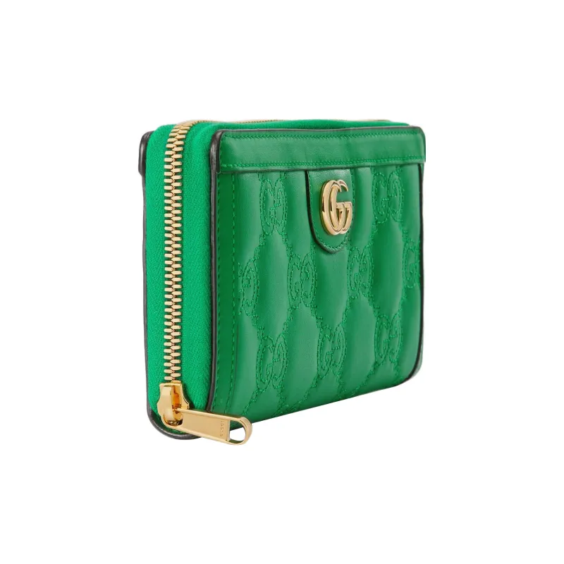 GUCCI GG Matelassé Leather Coin Purse Clutch Wallet Small Size Women's Green-1