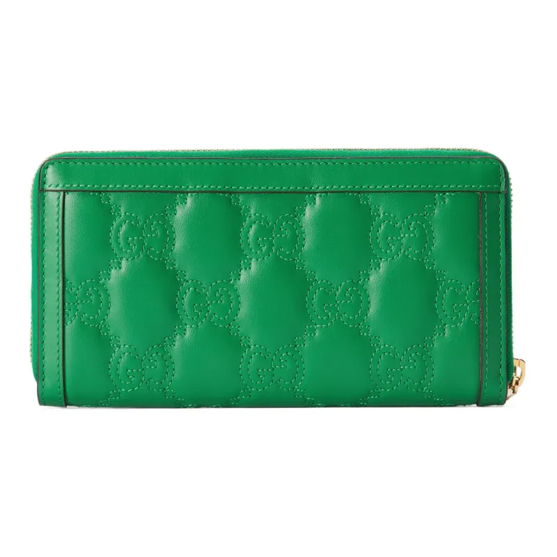 GUCCI GG Matelassé Leather Coin Purse Clutch Wallet Small Size Women's Green-2