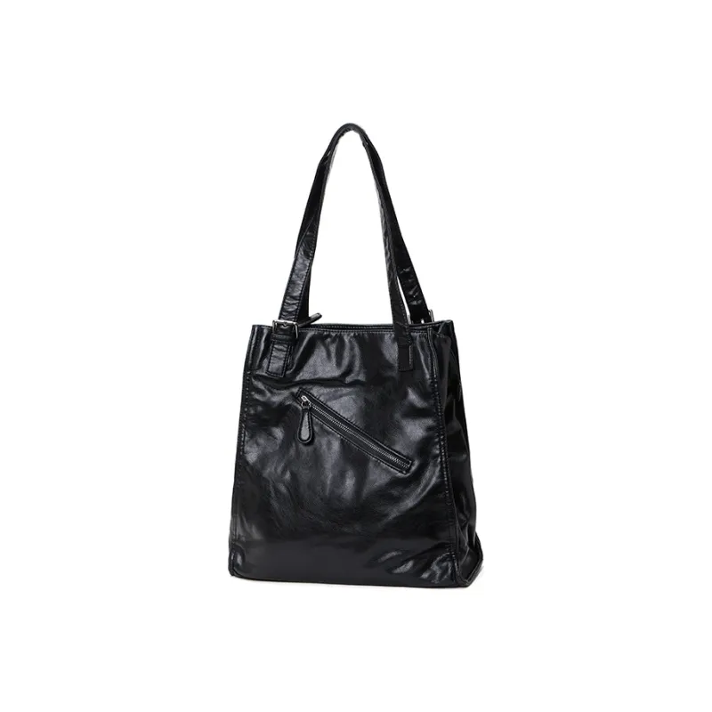 RUIGOR Cow Leather Tote Bag, Shopping Bag, Shoulder Bag, One Shoulder Bag Large Size Unisex Light Gray/Black-8