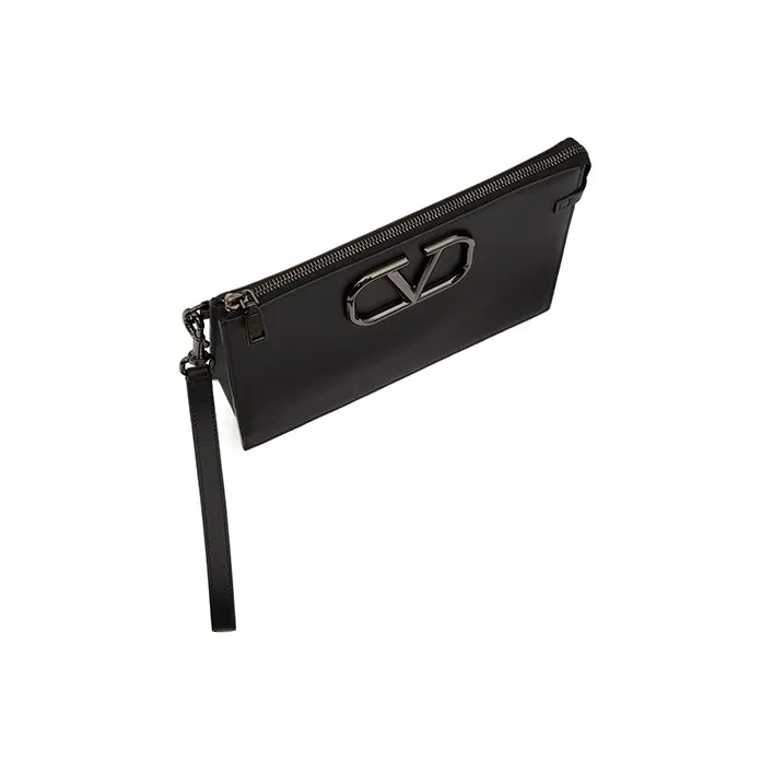 Valentino Vlogo Calfskin Clutch Men's Black-4