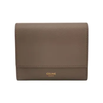 CELINE Grained Cow Leather Wallet Small Size Women's Earth Yellow