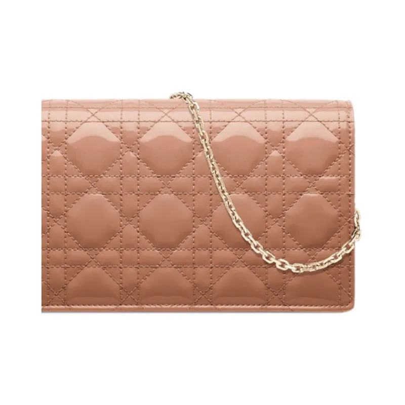 DIOR Lady Dior Patent Leather Cowhide Card Holder Coin Purse Clutch Crossbody Bag Shoulder Bag Women's Rose Pink-5