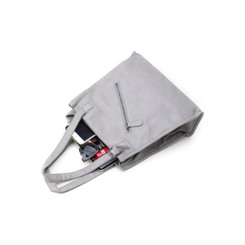 RUIGOR Cow Leather Tote Bag, Shopping Bag, Shoulder Bag, One Shoulder Bag Large Size Unisex Light Gray/Black-4