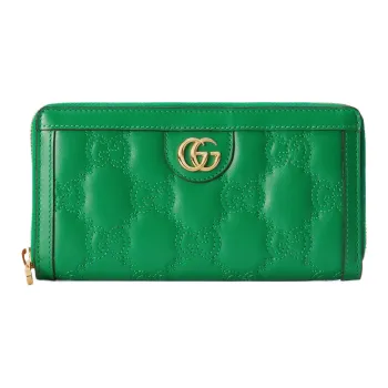 GUCCI GG Matelassé Leather Coin Purse Clutch Wallet Small Size Women's Green