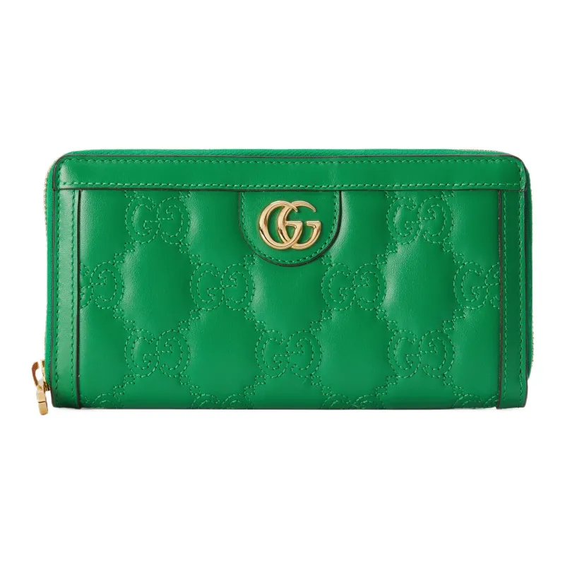 GUCCI GG Matelassé Leather Coin Purse Clutch Wallet Small Size Women's Green-0