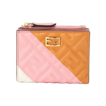 FENDI Calfskin Wallet Women's Pink/Yellow