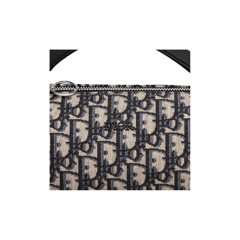 DIOR Embroidery Cylinder Bag Handbag Crossbody Bag Shoulder Bag Men's Black And Beige-4