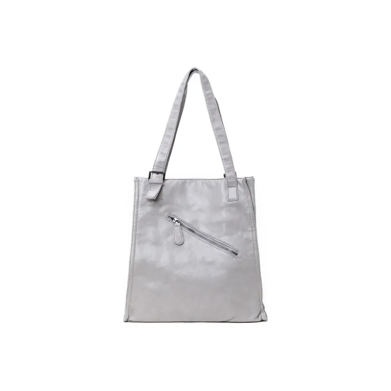 RUIGOR Cow Leather Tote Bag, Shopping Bag, Shoulder Bag, One Shoulder Bag Large Size Unisex Light Gray/Black-1