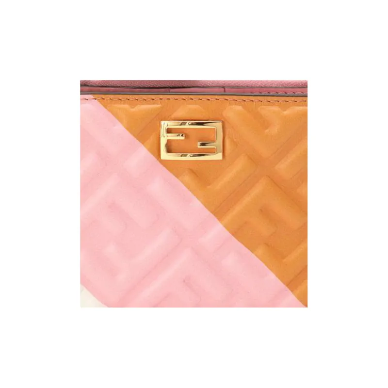 FENDI Lambskin Card Clip Card Holder Women's Pink/Yellow-5