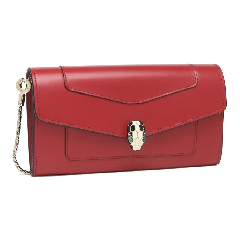 BVLGARI Cow Leather Wallet Women's Rogue Red-1
