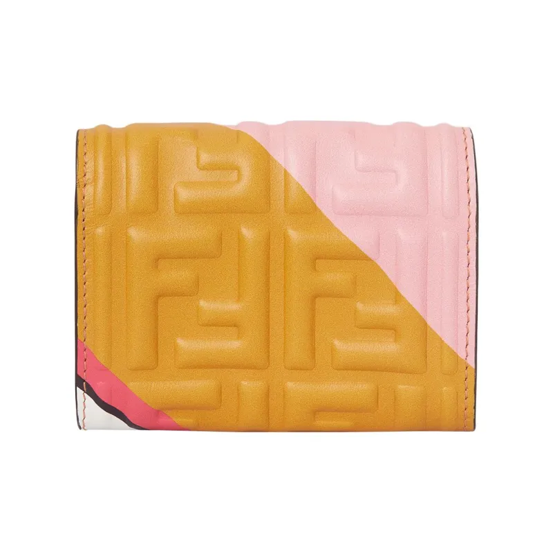 FENDI Lambskin Card Clip Card Holder Women's Pink/Yellow-1