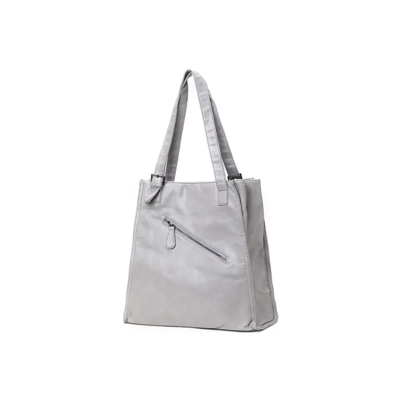RUIGOR Cow Leather Tote Bag, Shopping Bag, Shoulder Bag, One Shoulder Bag Large Size Unisex Light Gray/Black-2