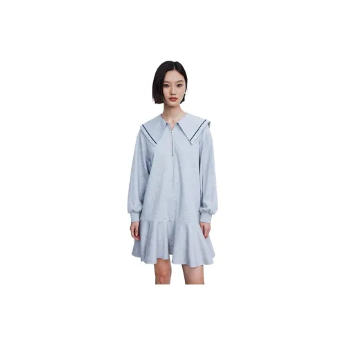 URBAN REVIVO Long-Sleeved Dresses Women's Light Gray