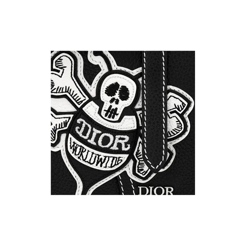 DIOR Shawn Collaboration Saddle Embroidery Crossbody Handheld Sling Bag Men's Black-4