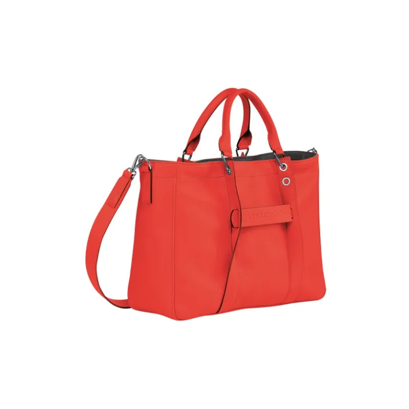 LONGCHAMP 3D Leather Shoulder Bag Crossbody Bag Handbag Medium Size Women's Orange-1