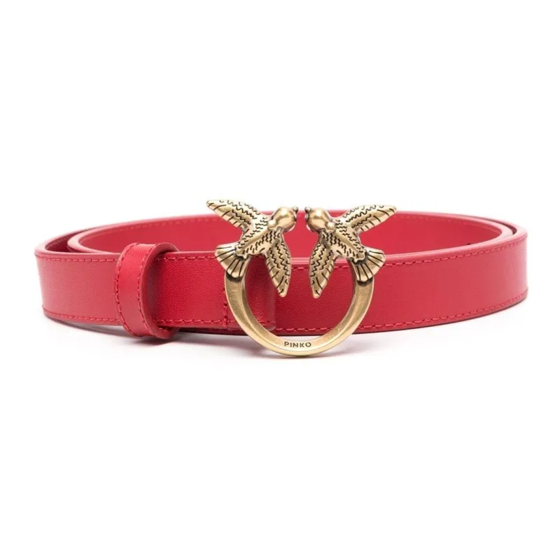 PINKO Love Birds Thin Leather Belt-0
