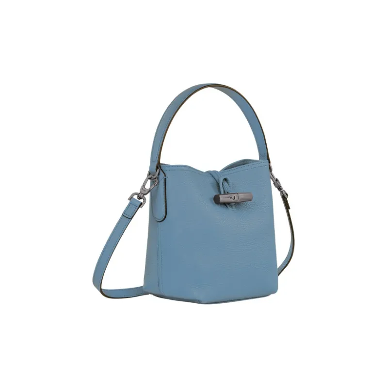 LONGCHAMP Roseau Cow Leather Bucket Bag Handbag Shoulder Bag Crossbody Bag Small Size Women's Dark Gray-1