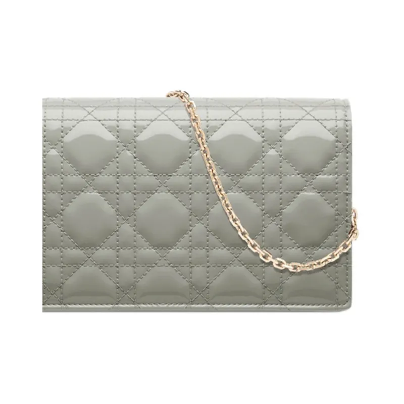 DIOR Lady Dior Patent Leather Cowhide Clutches Crossbody Bags Shoulder Bags Women's Rock Gray-5