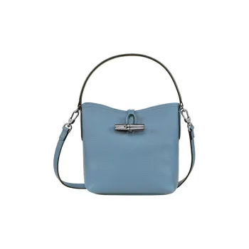 LONGCHAMP Roseau Cow Leather Bucket Bag Handbag Shoulder Bag Crossbody Bag Small Size Women's Dark Gray