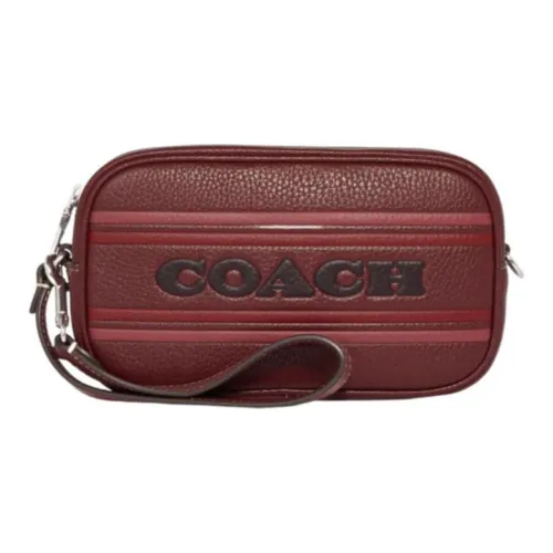 COACH Corner Zip Cow Leather Wrist Bag Clutch Small Size Women's Burgundy