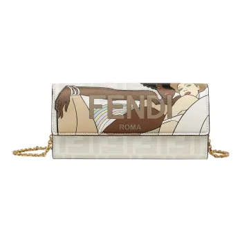 FENDI Cow Leather Wallet Women's White/Brown