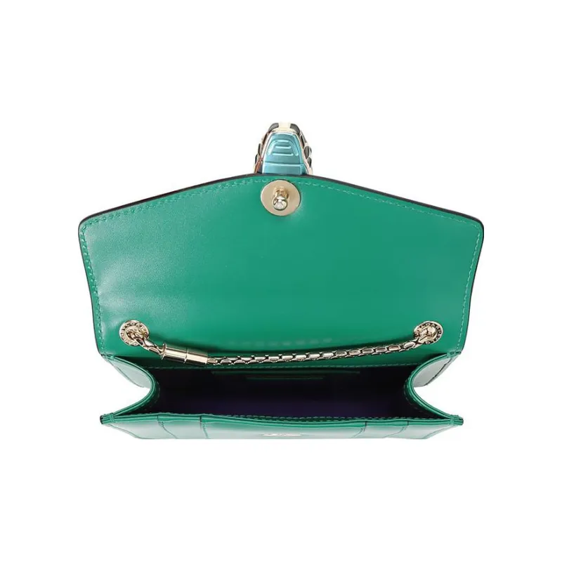 BVLGARI Serpenti Forever Calfskin Shoulder Bag Crossbody Bag Small Size Women's Green-3
