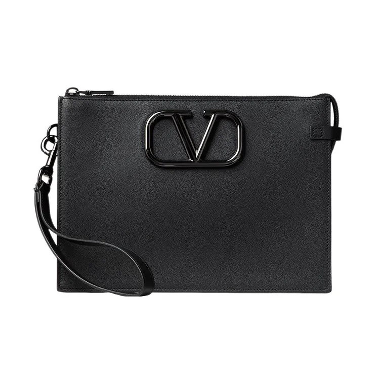 Valentino Vlogo Calfskin Clutch Men's Black-0