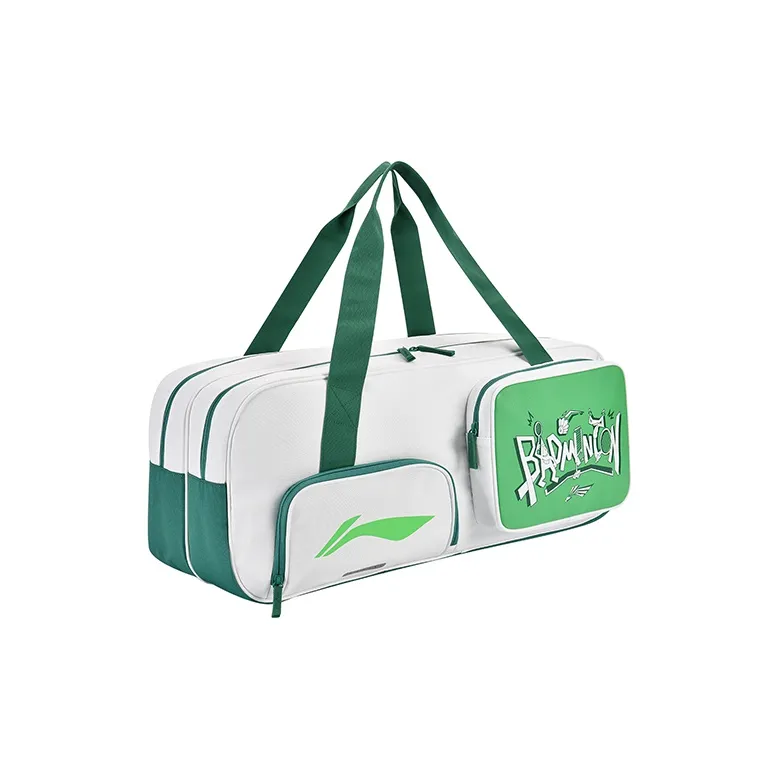 LiNing PU Leather Badminton Racket Bag One Shoulder Handbag Regular Unisex White Green-2