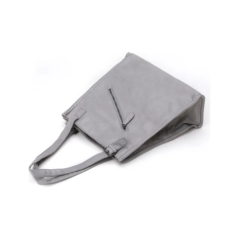 RUIGOR Cow Leather Tote Bag, Shopping Bag, Shoulder Bag, One Shoulder Bag Large Size Unisex Light Gray/Black-3