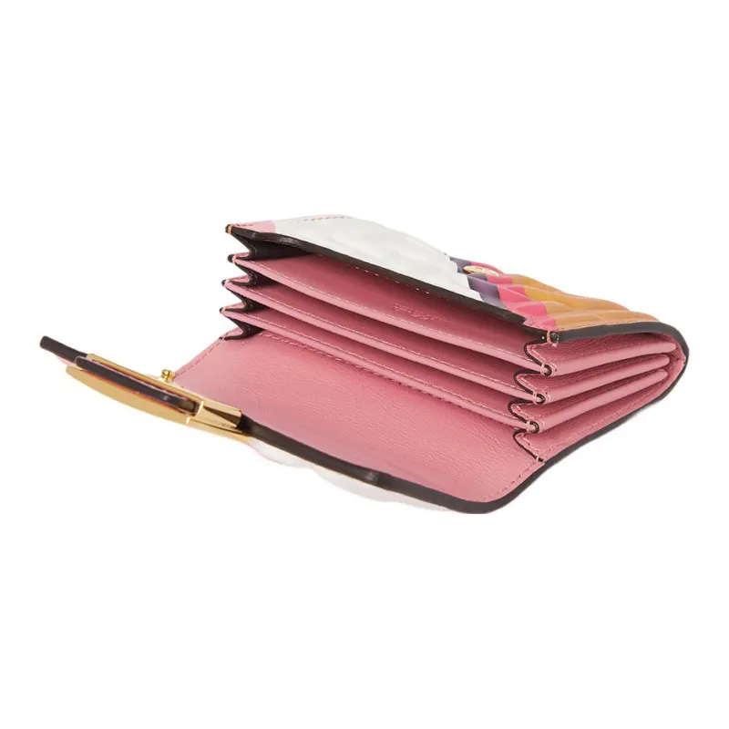 FENDI Lambskin Card Clip Card Holder Women's Pink/Yellow-4