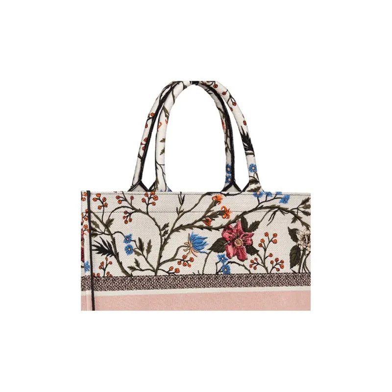 DIOR BookTote Embroidery Tote Bag Shopping Bag Handbag Women's Beige-4
