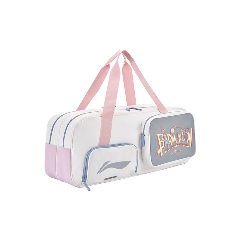 LiNing Polyester Badminton Racket Bag, One Shoulder Handbag Regular Unisex White Pink-2