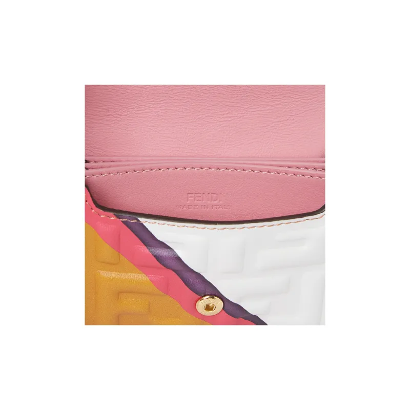 FENDI Lambskin Card Clip Card Holder Women's Pink/Yellow-6