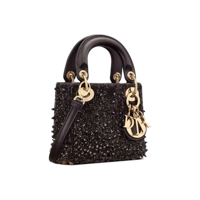 DIOR Lady Dior Satin Beaded Embroidery Daisie Bag Shoulder Bag Crossbody Bag Handbag Extra Mini Women's Black-1