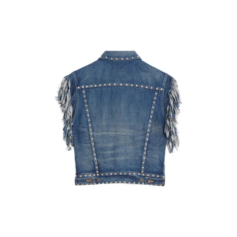 CELINE Stud Embellished Sleeveless Denim Vest-1