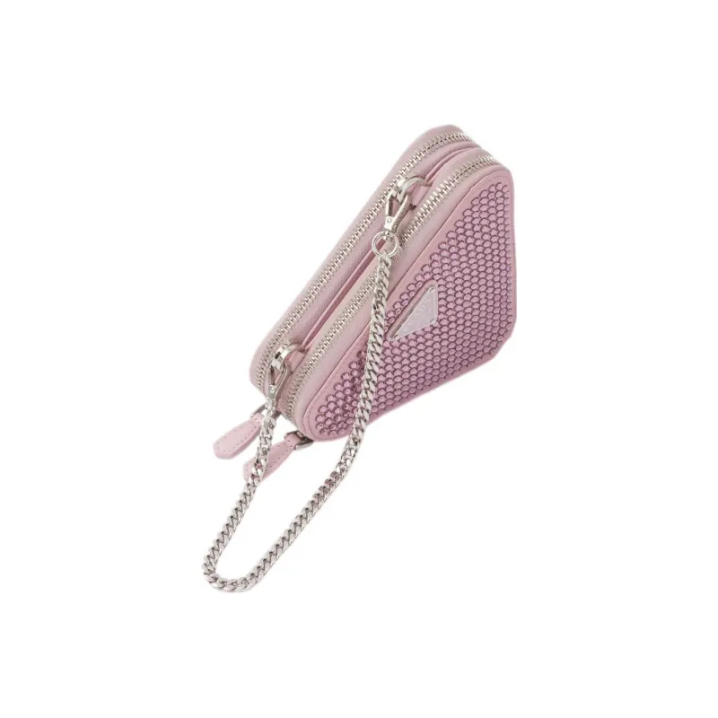 PRADA Embellished Satin And Leather Mini Pouch Alabaster Pink-2