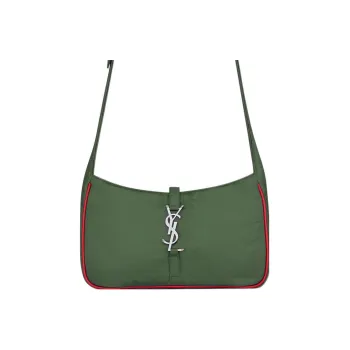 SAINT LAURENT LE5A7 Fabric Cow Leather Patchwork Shoulder Bag Crossbody Bag Women's Khaki Green/Red