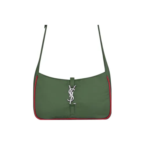 SAINT LAURENT LE5A7 Fabric Cow Leather Patchwork Shoulder Bag Crossbody Bag Women's Khaki Green/Red