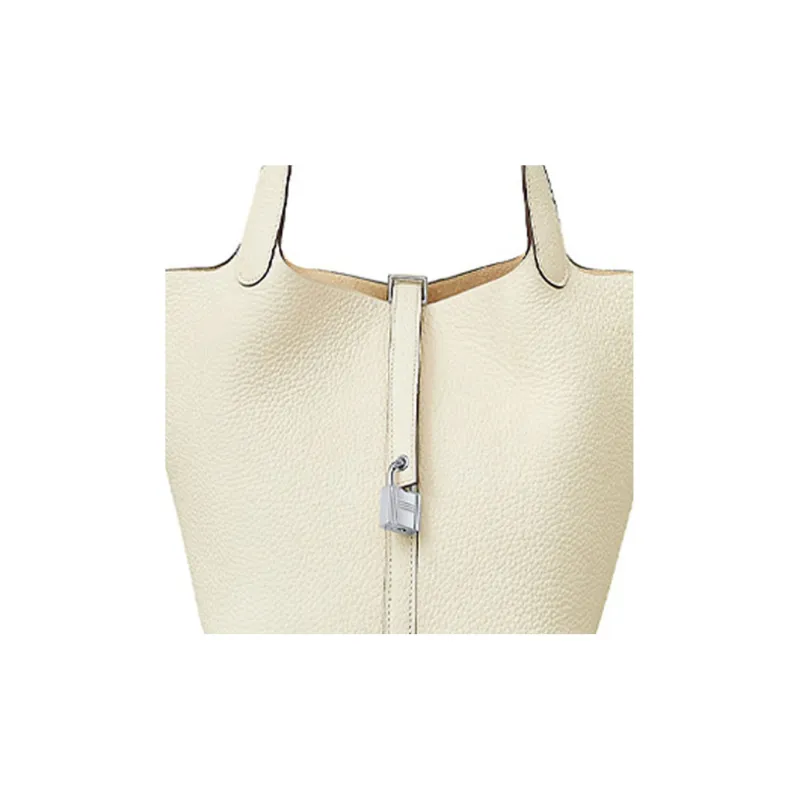 HERMES Picotin Lock Clemence/Swift Cow Leather Basket Bag Handbag Bucket Bag Women's Milk White/Red Clay Color-3