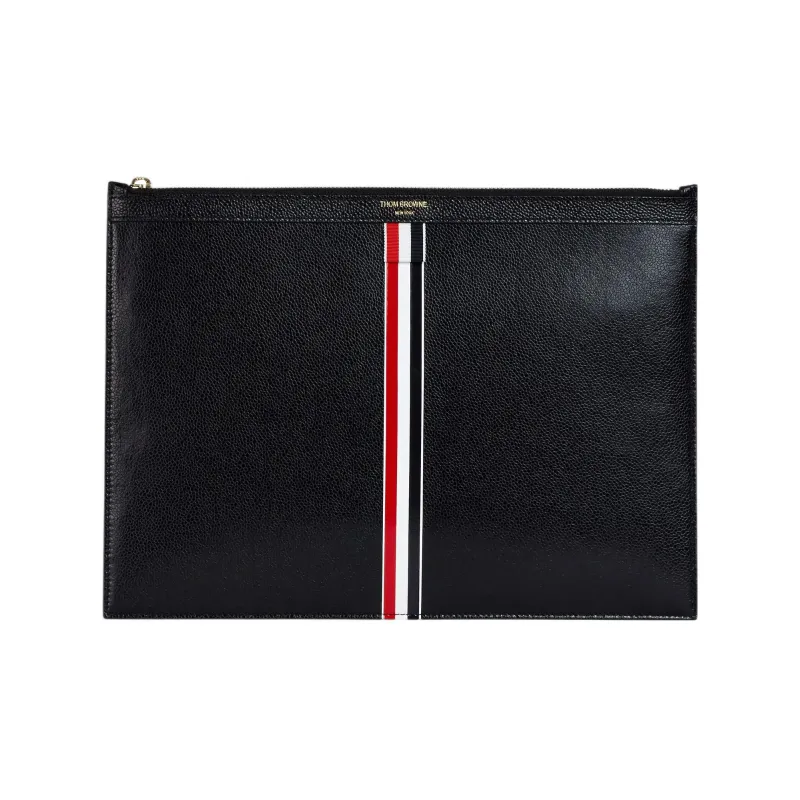 THOM BROWNE· Eggstone Grain Leather Document Bag Clutches Men's Black-0