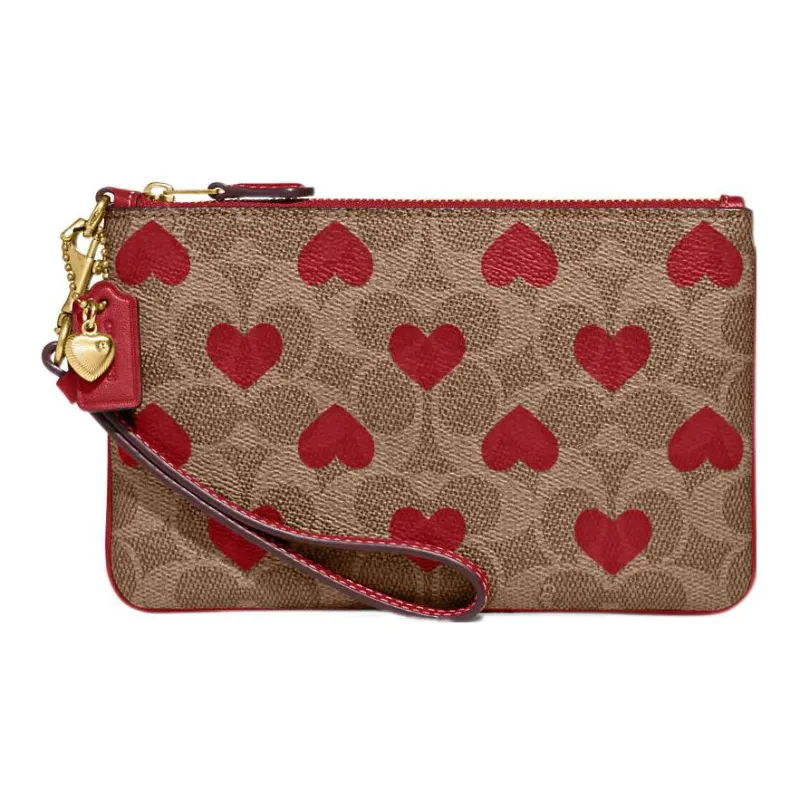 COACH Heart Canvas With Leather And Calfskin Wrist Bag Clutch Trumpets Women's Brown-0